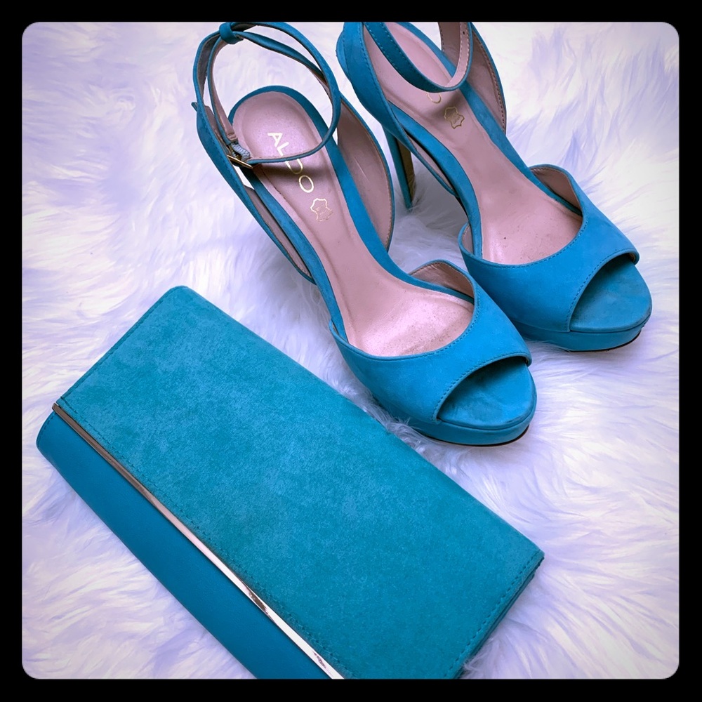 Aldo Turquoise Matching Heels 8.5 / Clutch Purse